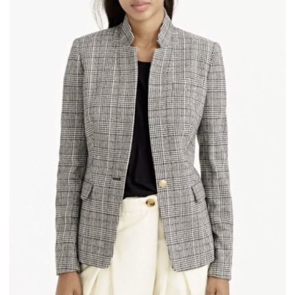 J Crew Regent Blazer in Glen Plaid Size 4 Houndstooth Tweed Wool Blend Jacket - Picture 3 of 8